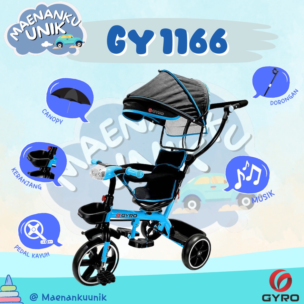 Sepeda Roda Tiga Stroler Anak GYRO 1166 Tricycle Bike Dorongan Sepeda