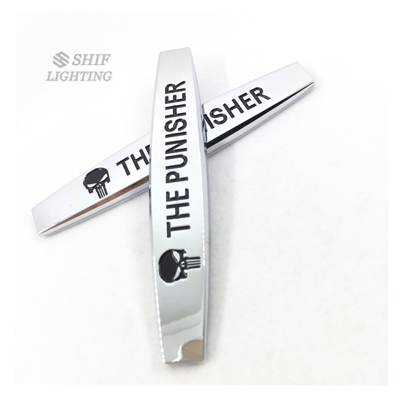2Pcs Stiker Emblem Motif Tengkorak The Punisher Bahan Metal untuk Dekorasi Mobil