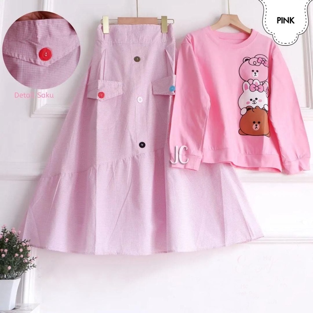 PCS SET GAIA KIDS FASHION PAKAIAN ANAK PEREMPUAN SETELAN ATASAN DAN ROK JC