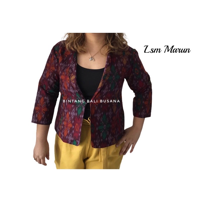 Blazer Bolero Outer Wanita Cewek Endek Bali Katun Lasem Marun Ungu Cerah