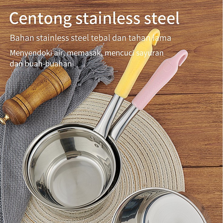 CEO Centong Gayung Air Panas Soup Dan Kuah Stainless Steel Sendok Sup Warna Random 16 cm Dan 18 cm