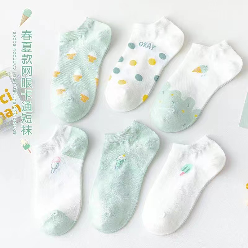 ♫ Megata ♫  A210 Kaos Kaki Wanita Motif Ice Cream Kaoskaki Fashion Korea Women Sock Import