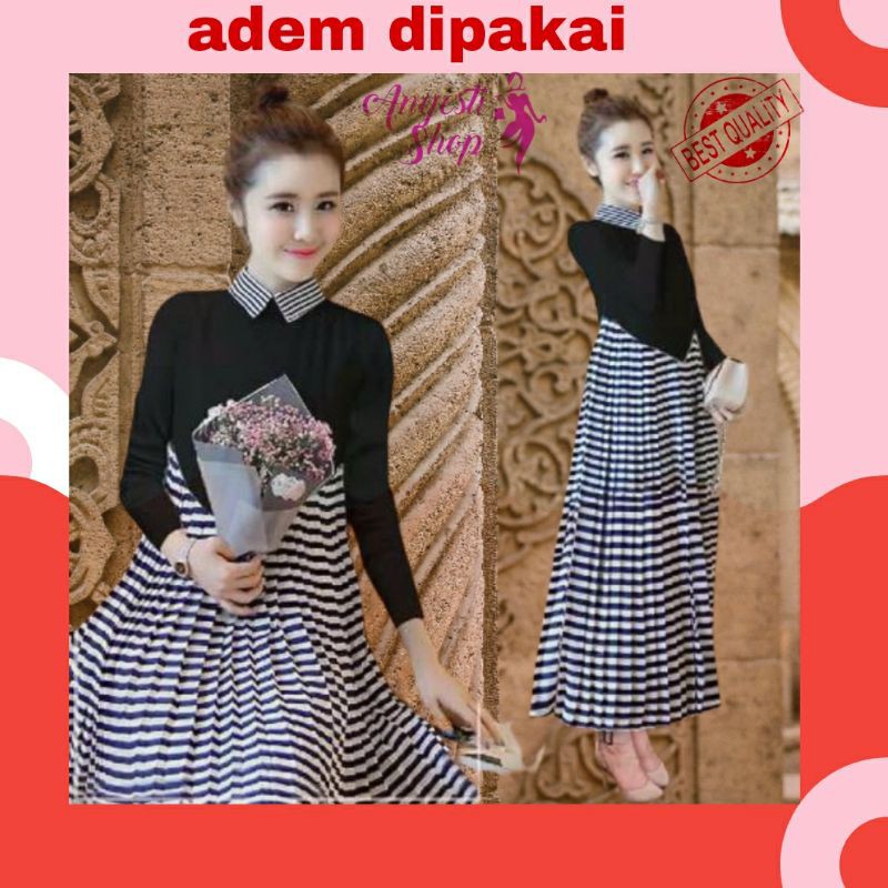 SALUR HITAM REMAJA Baju Maxi Dress Import Long Dress Gaun Wanita Perempuan Korea Impor Terbaru Murah