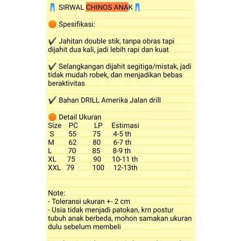 Celana Chino Chinos Anak Remaja SMP Sirwal Paud Sd Pangsi Cingkrang
