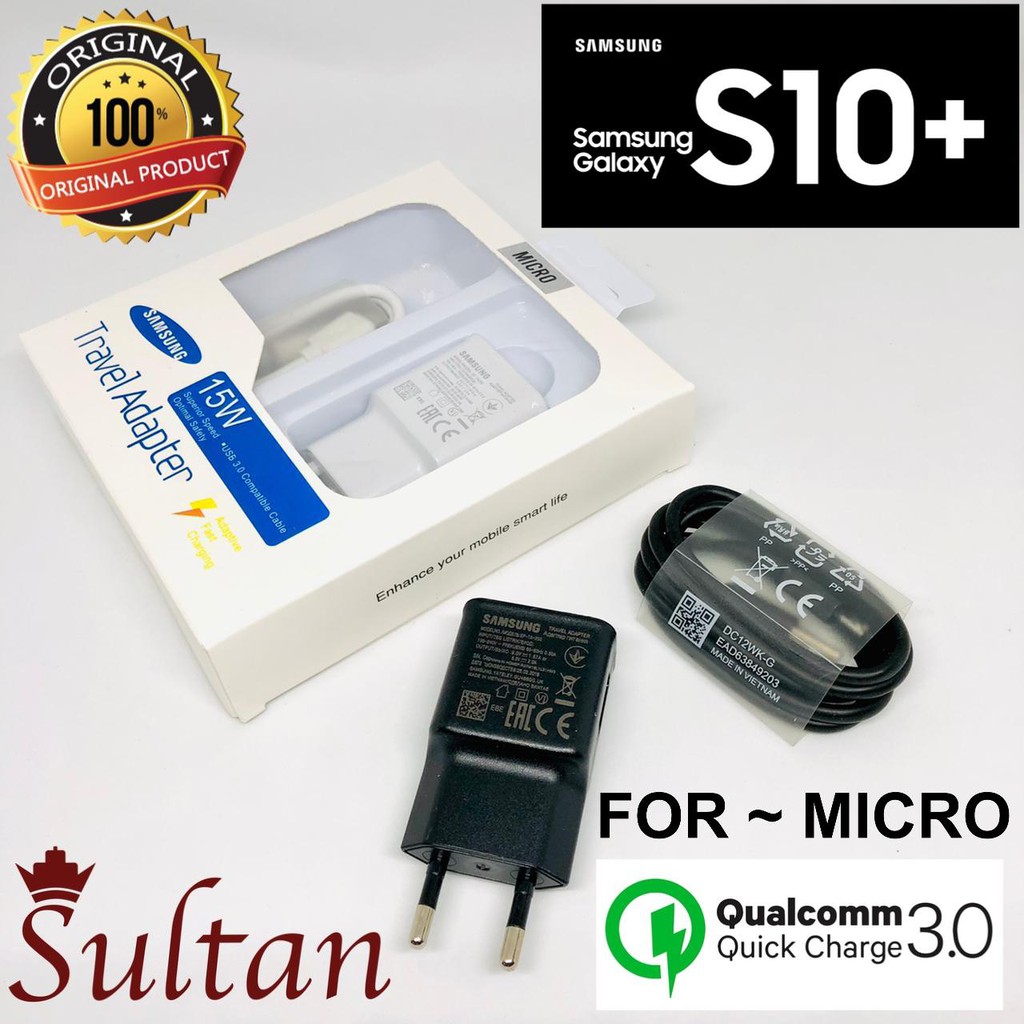 TRAVEL CHARGER samsung s10+ CASAN SAMSUNG S10 PLUS TYPE C &amp; MICRO fastcharge QC 3.0 original