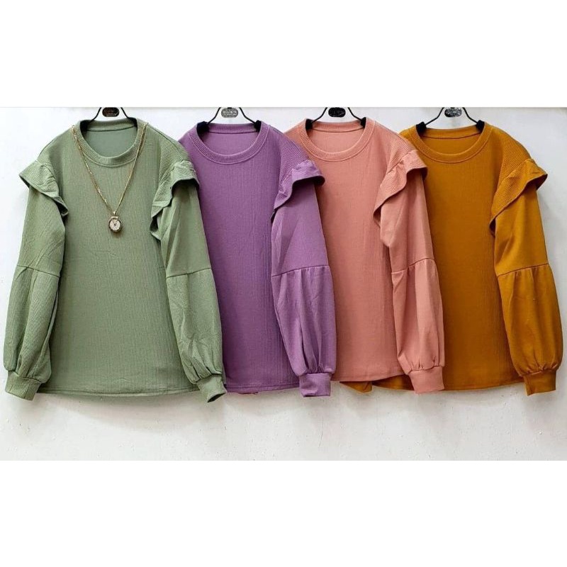 Blouse Soft Rajut Import Kaos Knit Tangan Balon