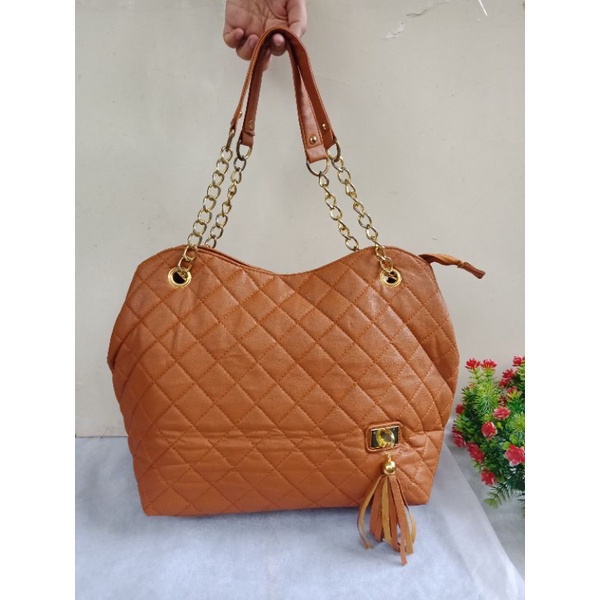 TAS TOTE RANTAI FASHION KULIT SINTETIS,  PRELOVED TOTE KULIT,  PRELOVED TAS RANTAI