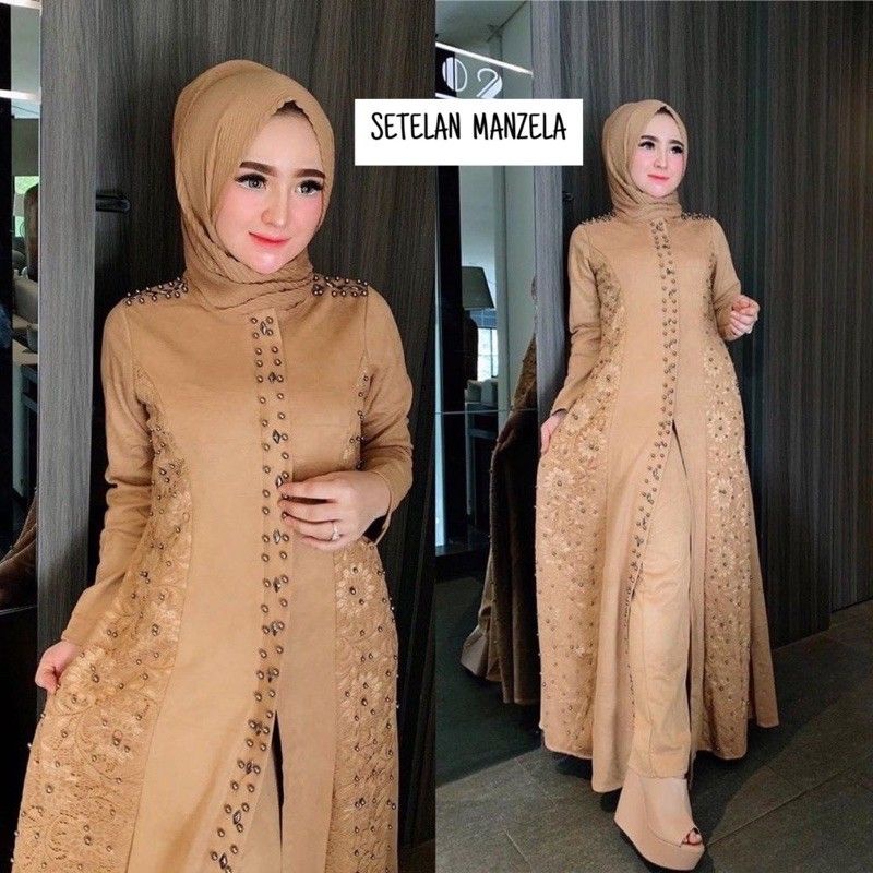 Stelan Manzel / Moscrepe Kombi Brukat Tulang / Stelan Wanita / Stelan Wanita Kekinian / Stelan Wanit