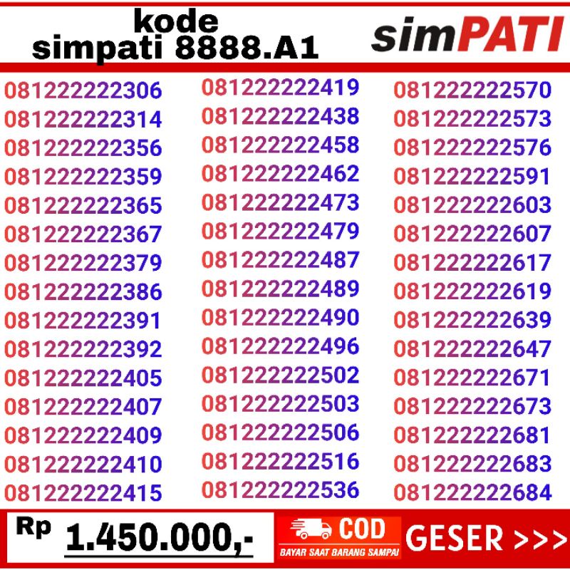 nomor cantik telkomsel simpati 4G LTE 081 2222222 hexa