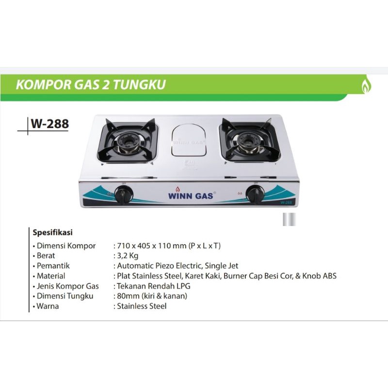 KOMPOR WINN GAS 2 TUNGKU STAINLESS W 288