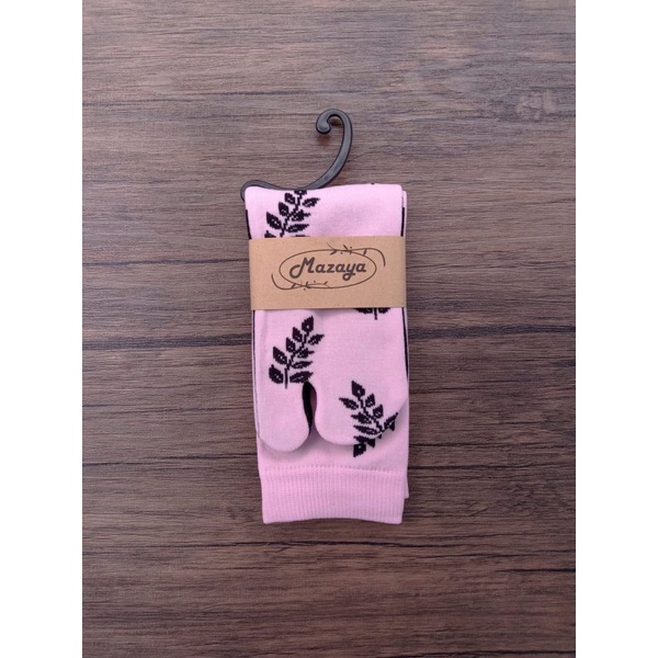 Kaos Kaki Jari Jempol Motif Daun Wanita Muslimah Nilon-Pink