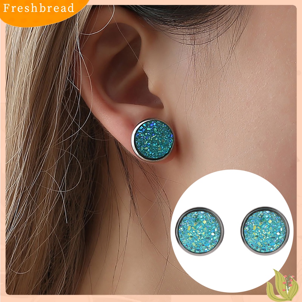 Fresh| Anting Stud Tindik Bentuk Bulat Motif Langit Berbintang Bahan Stainless Steel Untuk Wanita