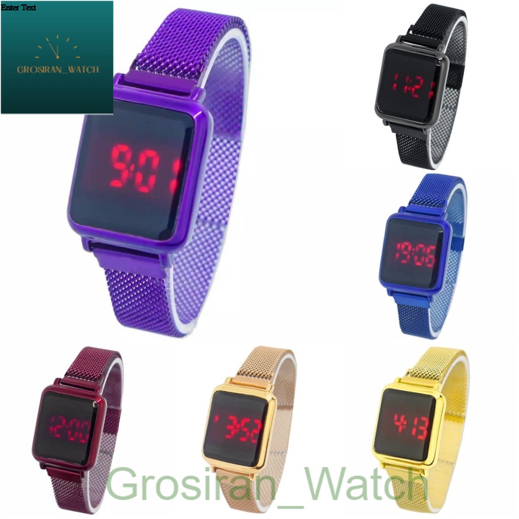 Jam Tangan Wanita Digital Touch Watch Kotak Small Size Strap Magnet [G_W]