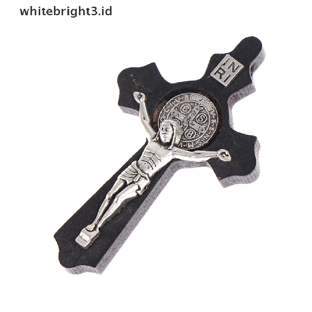 (whitebright3.id) Kalung Rantai Dengan Liontin Salib Yesus Bahan Kayu Untuk Umat Kristen