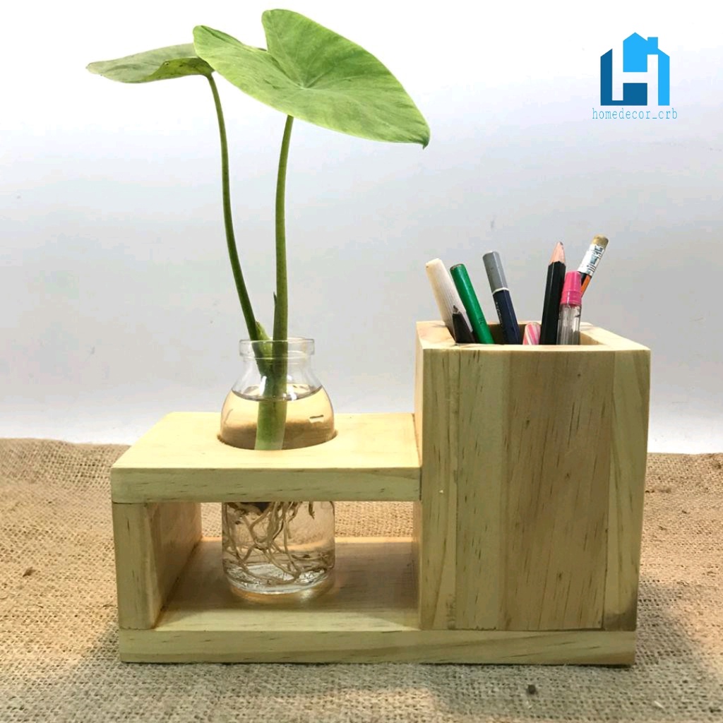Pot Kayu  Kotak Pensil Kayu  Vas Bunga Kayu Dekorasi Meja Kerja