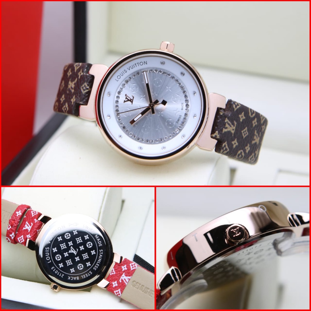 JAM TANGAN WANITA LV KULIT - DIAMETER 3,5 CM -