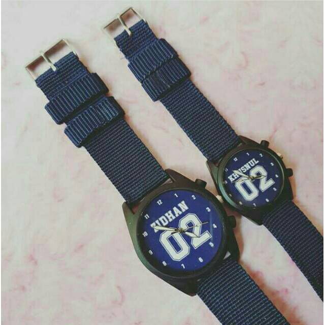 Original Jam tangan custom / costum kanvas-Jam rubber jam rantai jam nama jam tangan couple jam