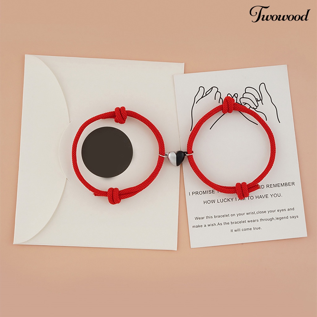 2pcs Gelang Rantai Magnetik Bentuk Hati Bahan Alloy Untuk Pasangan