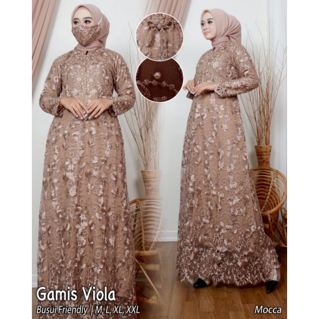 NEW - GAMIS FULL TULLE BORDIR- GAMIS VIOLA - GAMIS PESTA KEBAYA MODERN