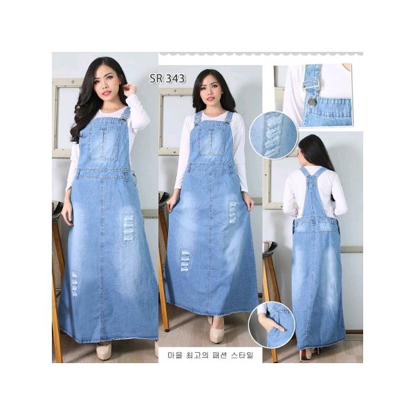JUMBO Overall Baju Kodok Rok Kodok Dress Maxi Rok Panjang Jeans Tebal Ripped Sobek Super Jumbo Big