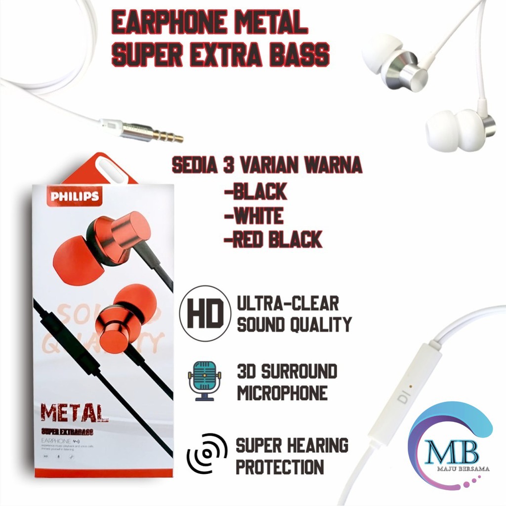 BM030 HEADSET HANDSFREE Hf earphone PHILIP METAL super EXTRA BASS MB598