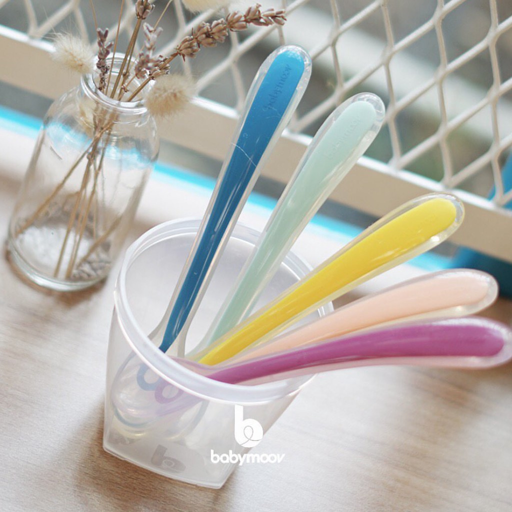 MAK208 BABYMOOV SENDOK MAKAN SILIKON  FIRST AGE SILICONE SPOON ISI 5 PCS