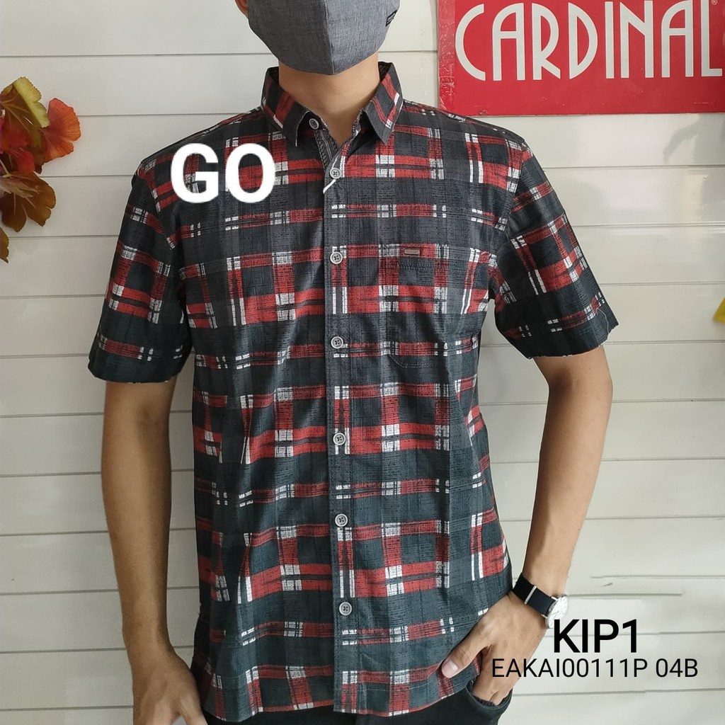 gos KIP CARDINAL KEMEJA SLIMFIT Pakaian Atasan Pria Hem Casual Santai Motif Original Lengan Pendek
