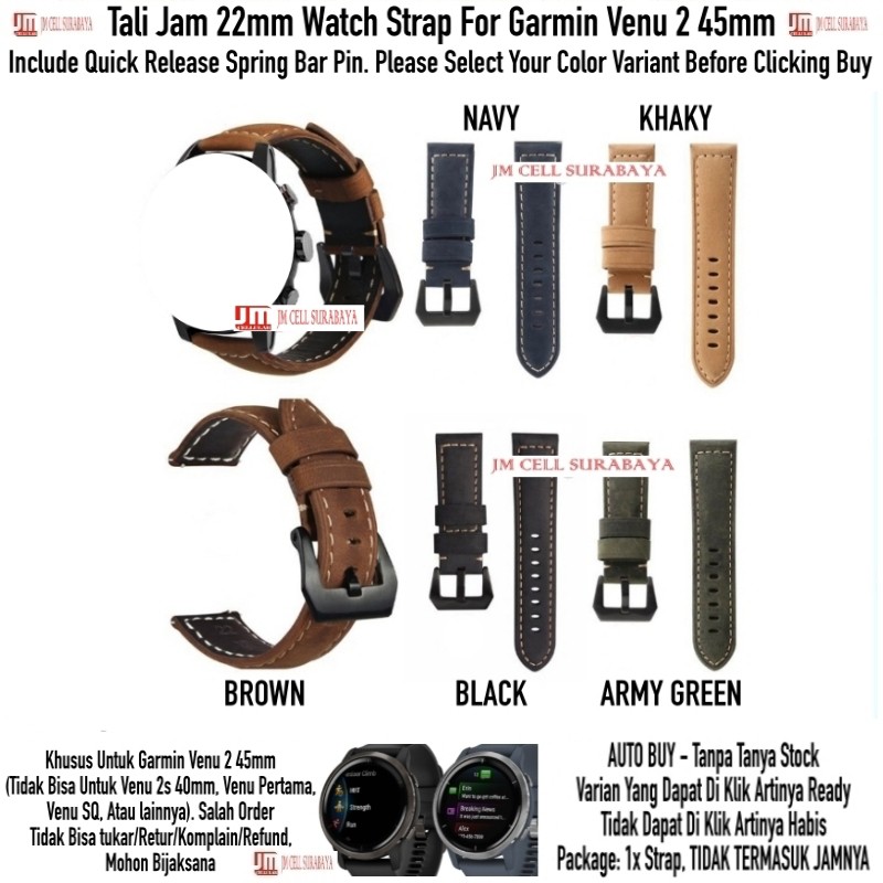 Tali Jam 22mm Watch Strap Garmin Venu 2 45mm - Crazy Horse Leather Kulit