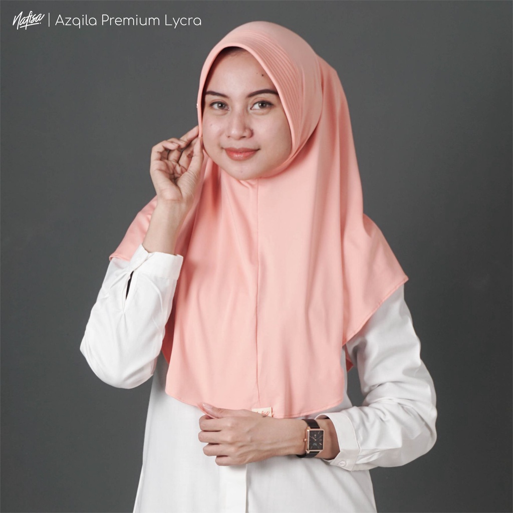 Nafisa Instan Azqila Premium - Hijab Instan Jilbab Bergo Bahan Kaos & Lycra High Quality Part 1-Peach (Lycra)