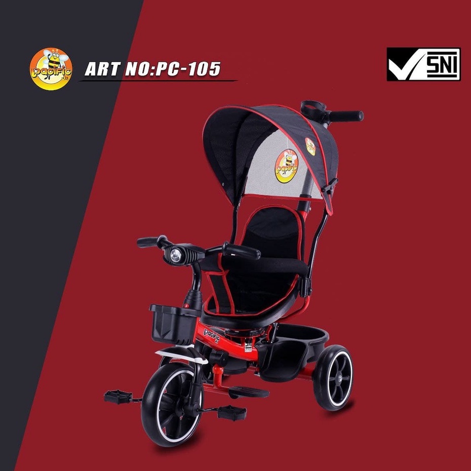 Sepeda Roda Tiga Anak Pacific PC105 Stroller Headlight Hadap Orang Tua