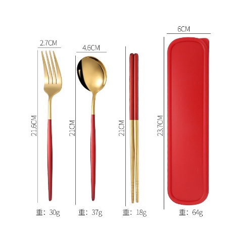 Set Alat Makan Korea Stainless, Box Sendok Garpu Sumpit Gold Oval 4 in 1 Portable-3