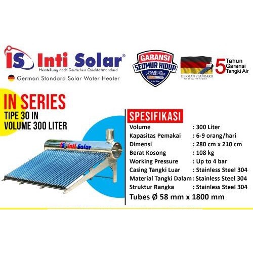 Water Heater Solar INTISOLAR IS 30 IN STAINLESS 300 liter Tenaga Matahari