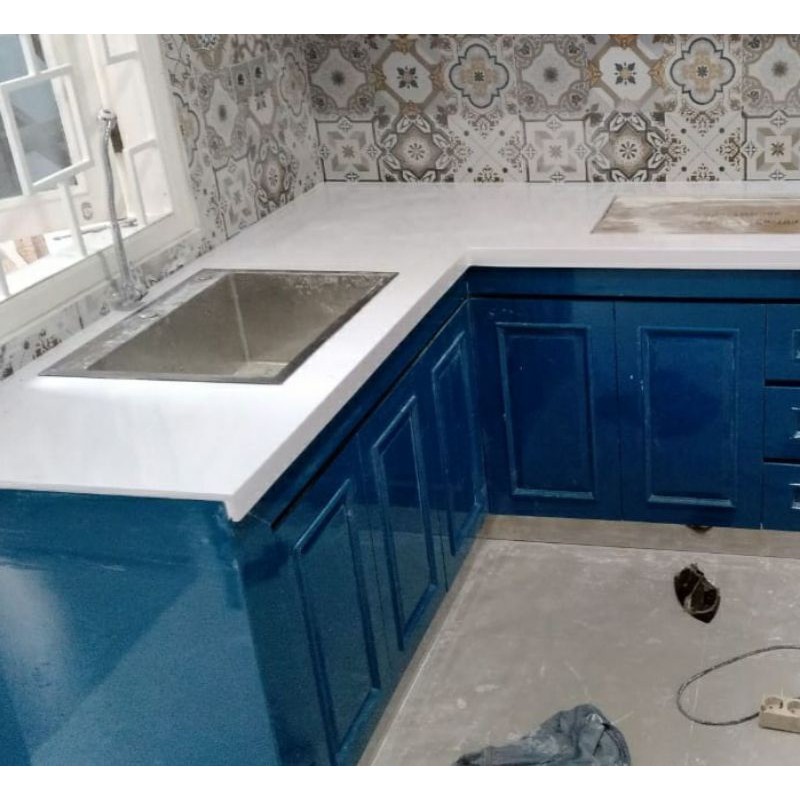 Jual Solid Surface Top Table Meja Dapur Kitchen Set Putih Polos Custom