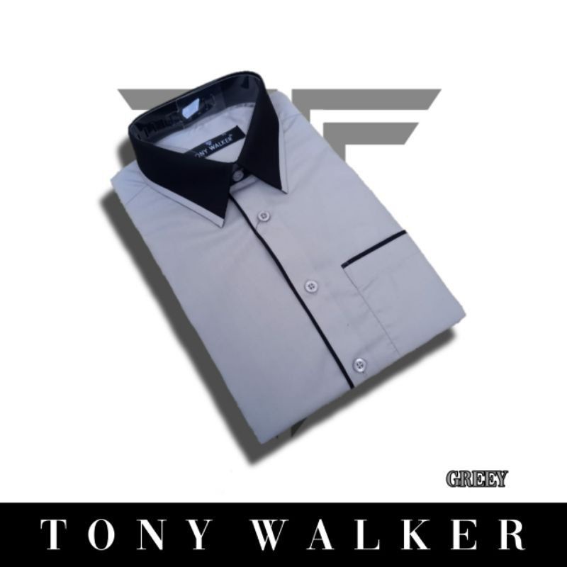 Kemeja TW Tony Walker Putih Lengan Pendek Pria Original Distro Kemeja Formal PNS Pendek Kombinasi Lis Hitam Kemja Kasual Formal Tangan Pendek Ukuran Standar Dan Jumbo S M L XL