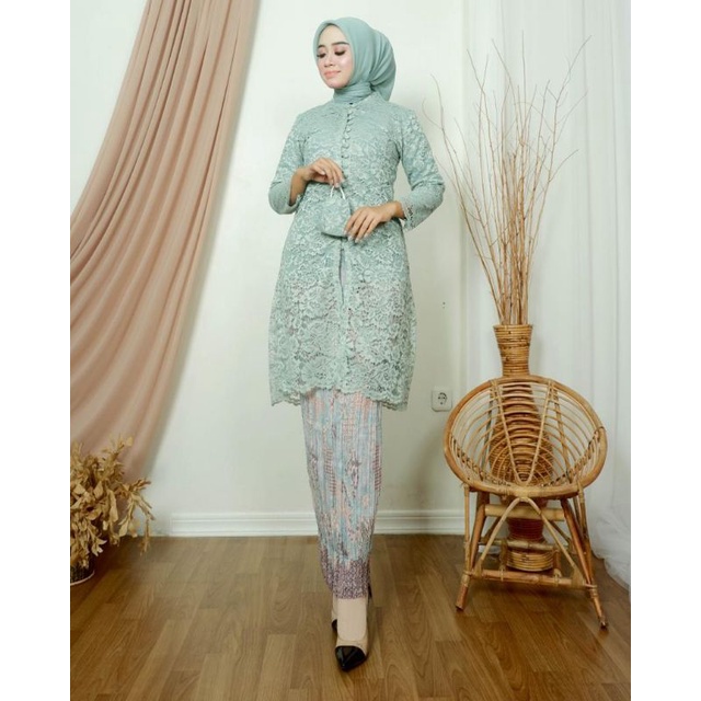 SET KEBAYA TUNIK BRUKAT KANCING SERIBU - KEBAYA TUNIK BUSUI - KEBAYA TUNIK KURUNG ROK PLISKET