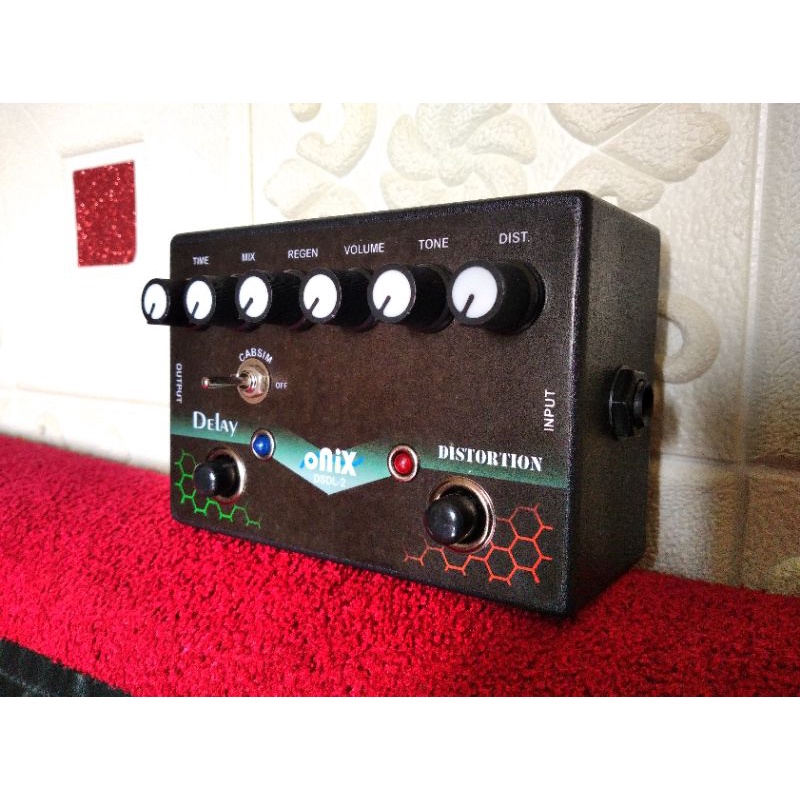 Efek gitar stompbox 3in1 murah Onix DSDL-2 Distorsi+delay+cabsim Bonus KLIP BATERAI  DC9V POLARITAS 