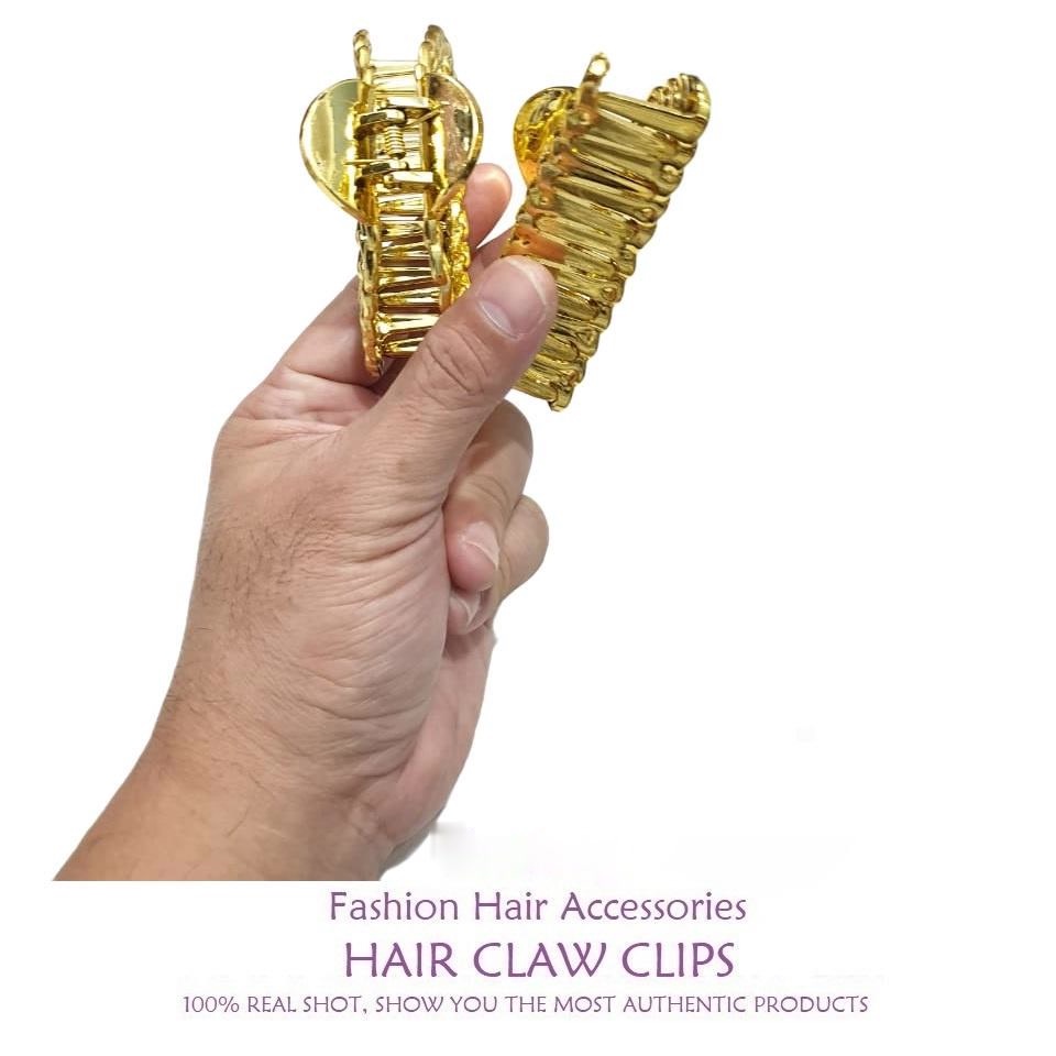 Jepit Rambut Wanita Dewasa Korea Import 9cm JUMBO Warna Emas Motif Rantai Jedai Rantai Bahan Acrylic Hair Claw Clips
