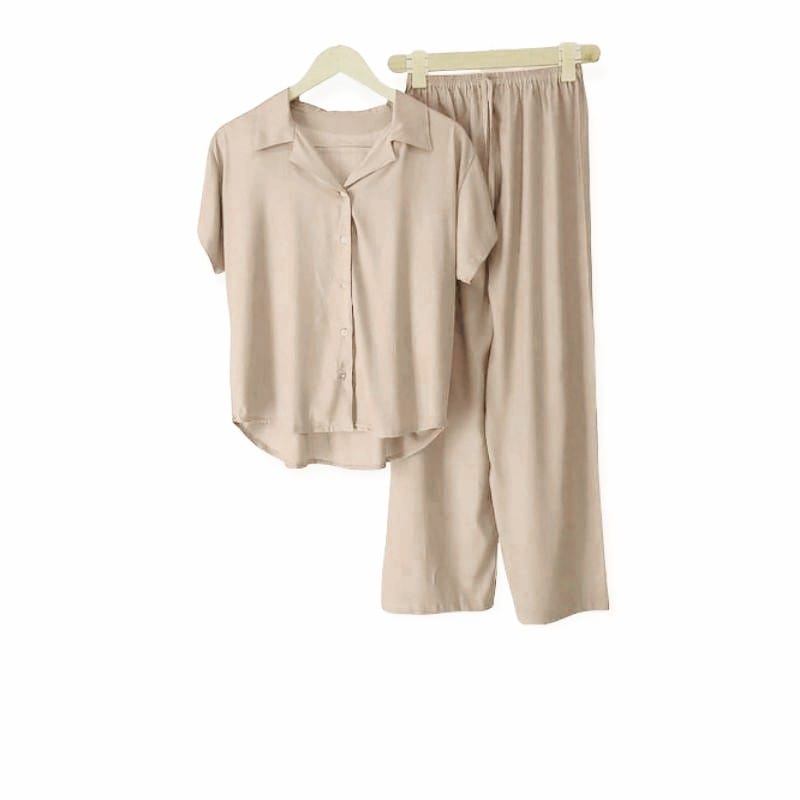PIYAMA | BAJU TIDUR WANITA | SETELAN WANITA | PIYAMA WANITA | PIYAMA RAYON | PAJAMAS | PIYAMA JUMBO-Cream