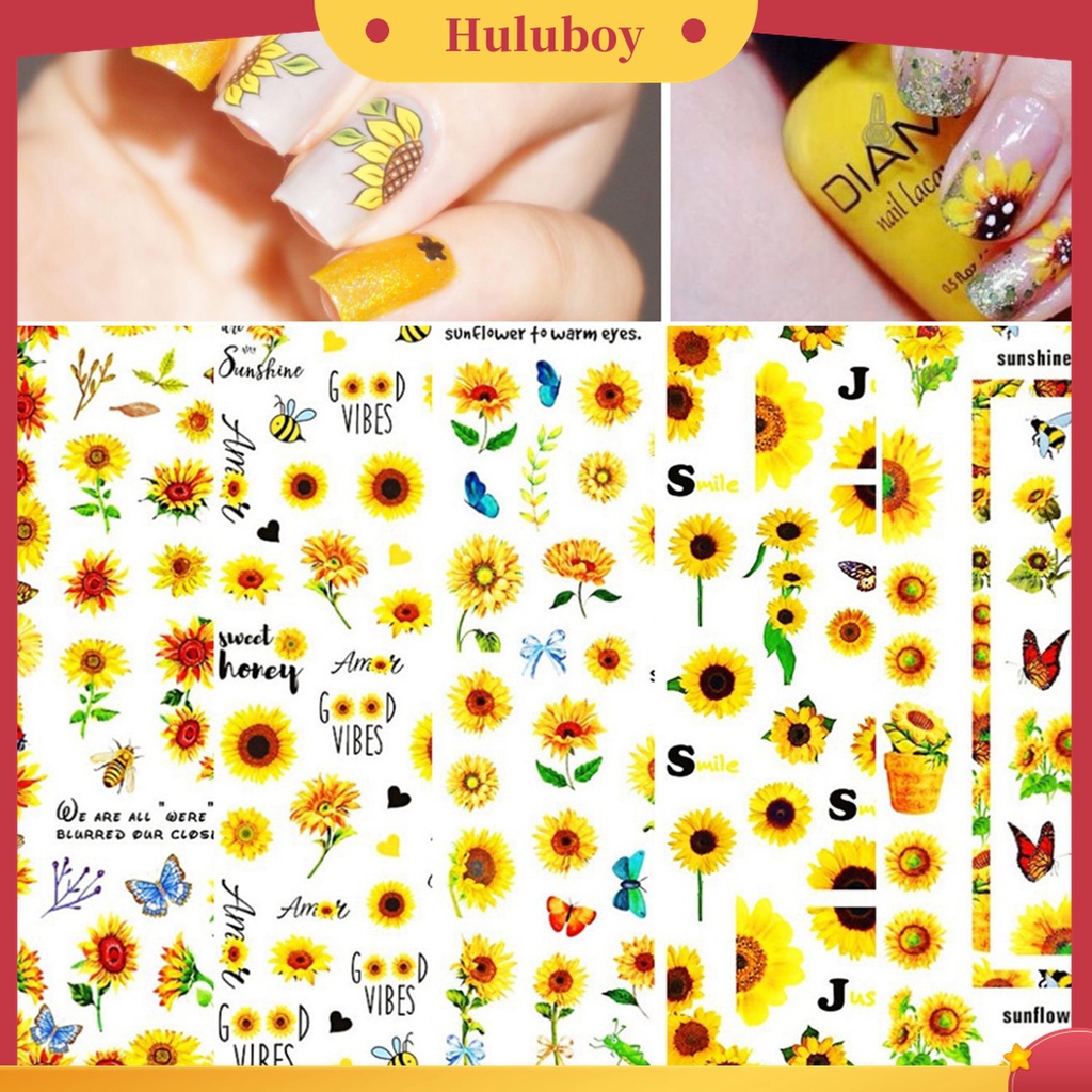 Huluboy Huluboy♡ 12pcs / Set Stiker Kuku Bentuk Bunga Matahari Untuk Nail Art Wanita