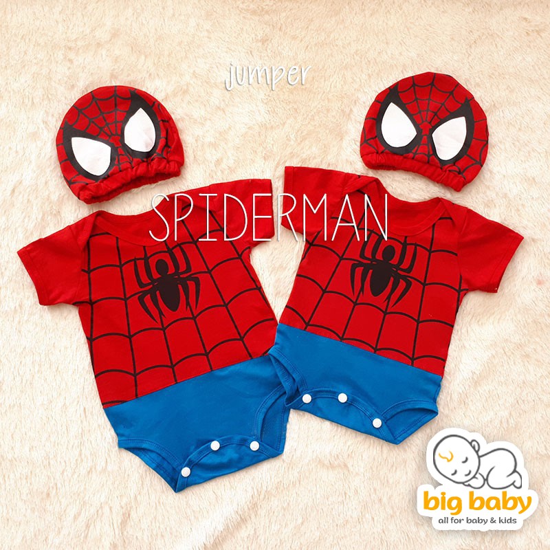 BBER 016 Jumper Bayi / Baju Bayi Spiderman Merah Biru dengan Topi