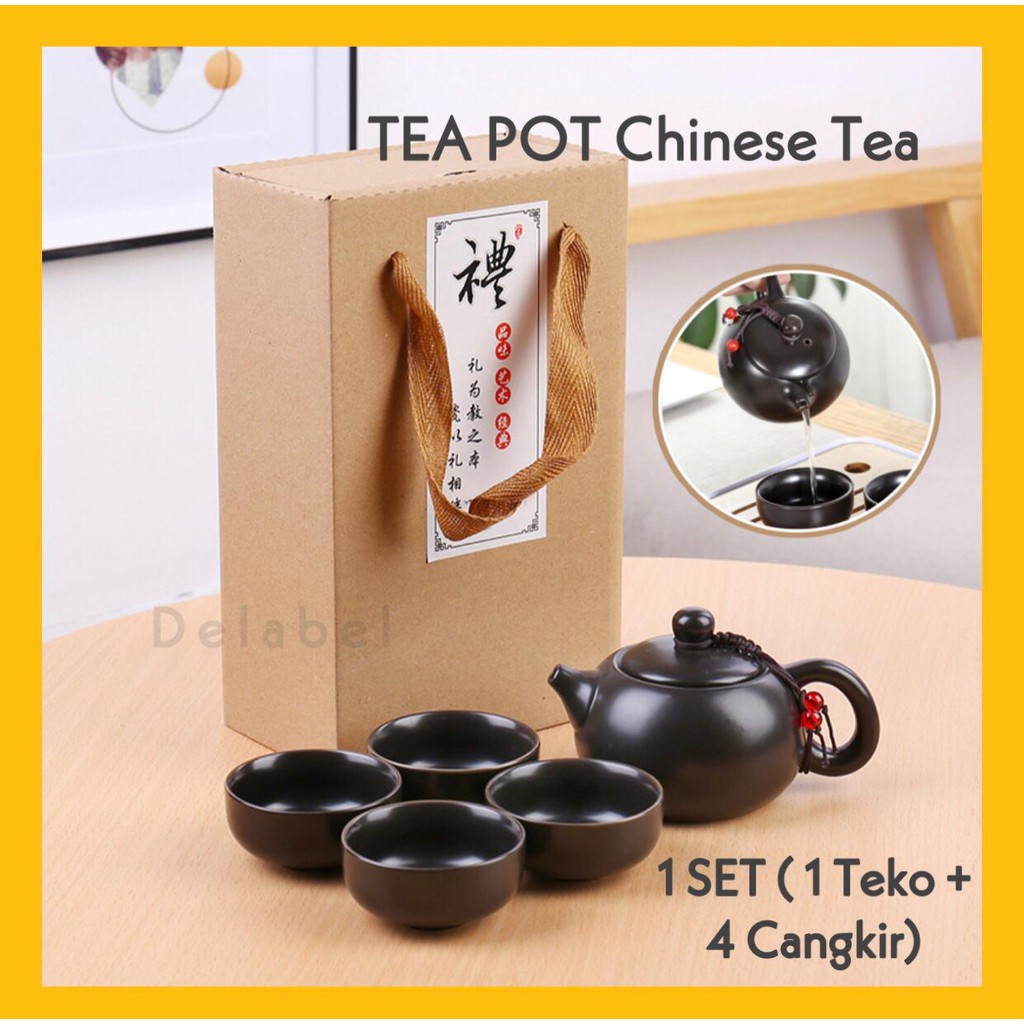 OOLONG Classic Chinese Tea Pot SET 4 Cups Ceramic With Gift Box Teko 4 Cangkir Teh Keramik