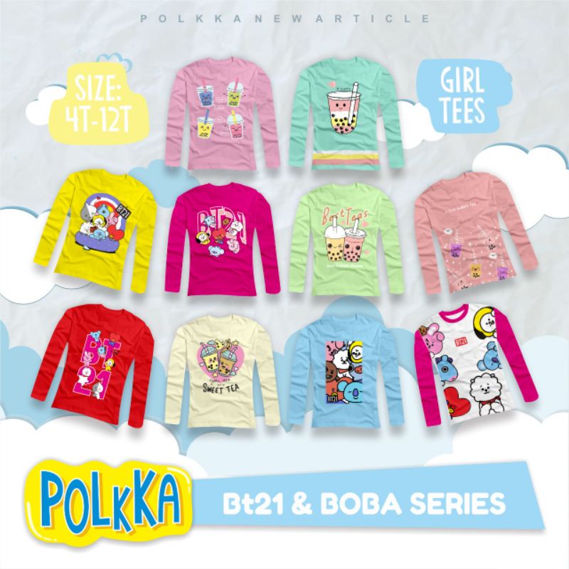 kaos anak lengan panjang POLKKA BT21 & BOBA SERIES
