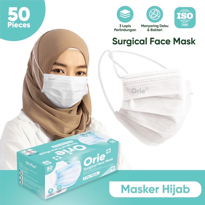 MASKER HIJAB 3PLY ORIE+ EMBOS SURGICAL FACEMASK