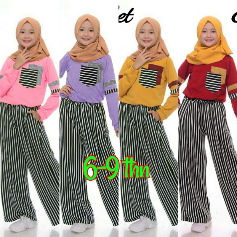 BAJU ANAK PEREMPUAN SET BAJU ANAK UMUR 6 7 8 9 TAHUN SET BAJU MUSLIM CEWEK SET ELISA KULOT FT