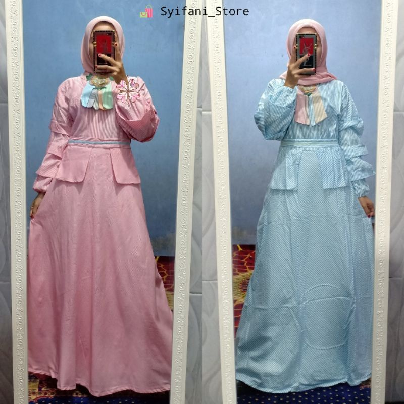 Gamis Katun Garis-Garis OMG