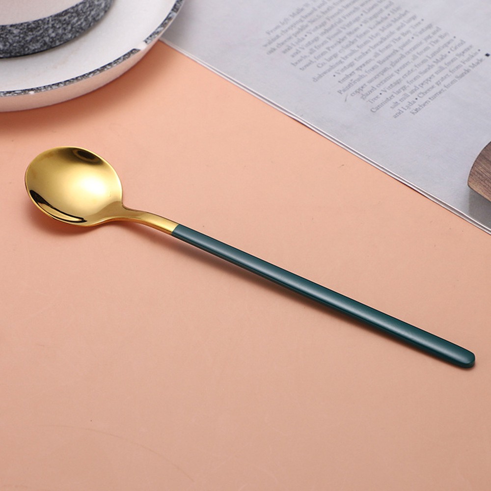 【COD Tangding】Round Head Spoon Cute Long Handle Spoon Stainless Steel Soup Spoon Dinner Spoon Western Food Spoon Adult Large Spoon