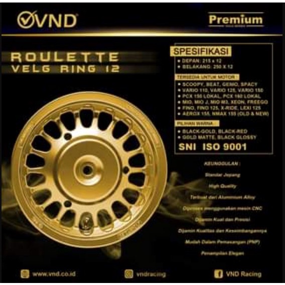 Velg Bintang Motor Merk VND Set Velg Ukuran 215/250 Ring 12 Motor NEW Vario 150 Warna Gold Matte Vel