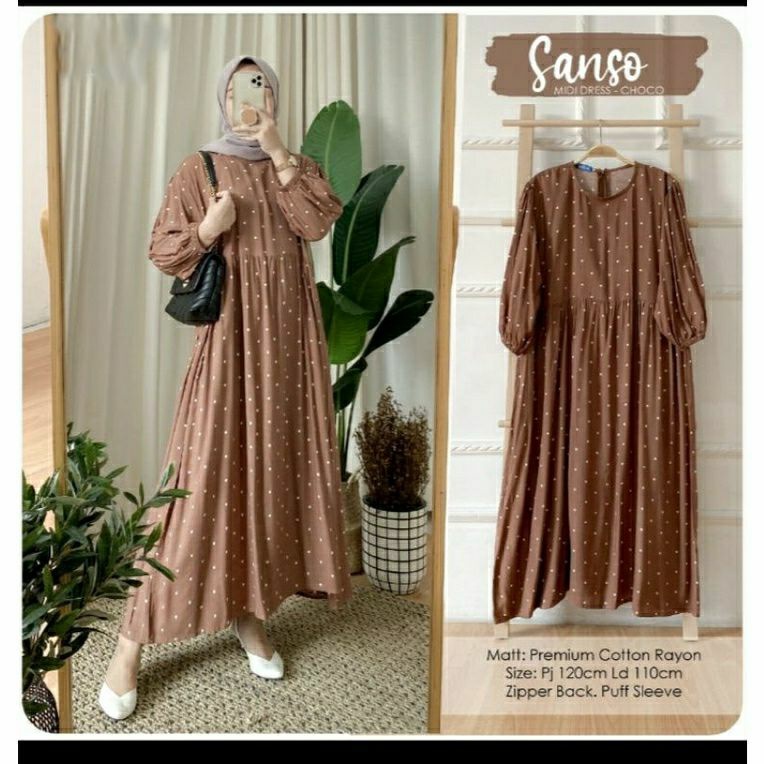 SANSO MIDI DRESS / MIDI DRESS RAYON MOTIF POLKADOT / MIDI DRESS BUSUI / MIDI DRESS KATUN ADEM NYAMAN