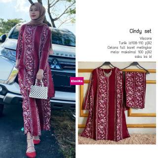 Cindy setelan tunik dan celana  motif etnik bangkok  