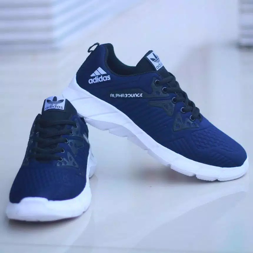 MS - Sepatu Branded Pria Adidas Alphabounce Navy Sneakers Cowok Olahraga Jogging Sport Running Man